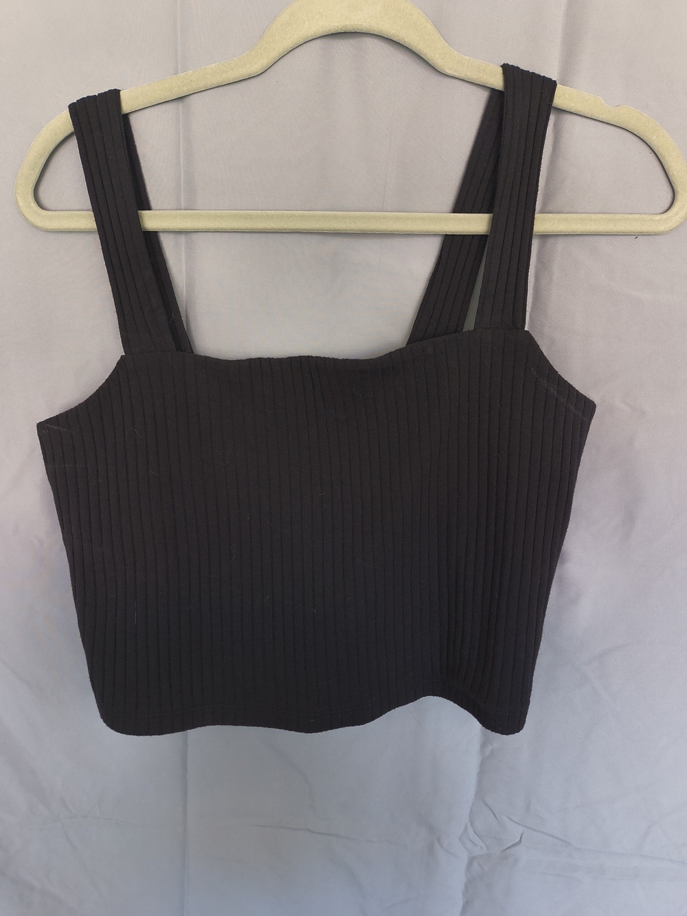 Classic Ribbed Square Neck Crop Top - Black